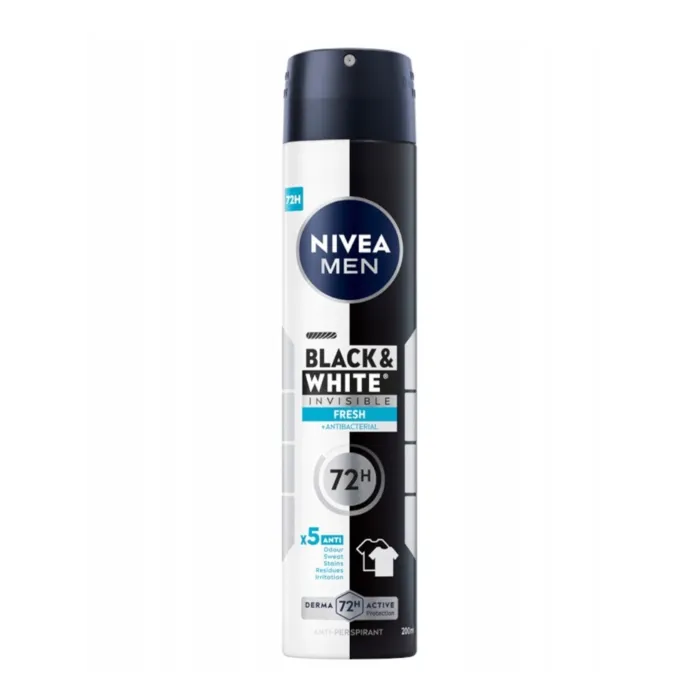 NIVEA مزيل عرق بخاخ غير مرئي مضاد للبكتيريا للأسود والأبيض 200 مل