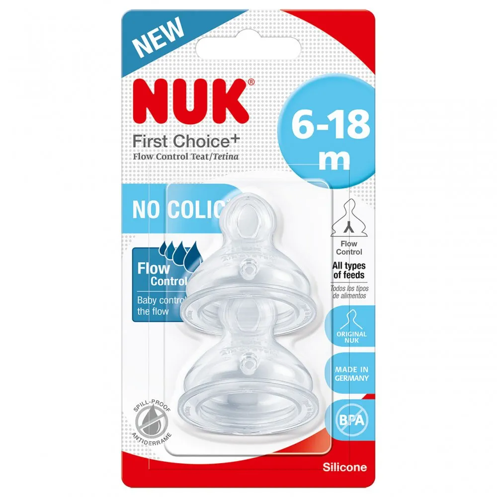 NUK حلمة سيليكون مقاس 2 بنظام مضاد للمغص للأعمار 6-18 شهر