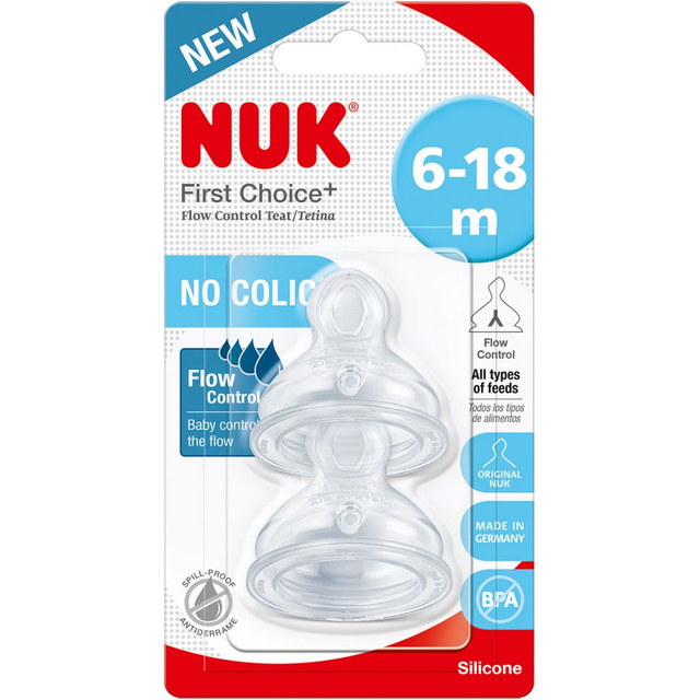 NUK حلمة First Choice سيليكون بنظام مضاد للمغص مقاس 2