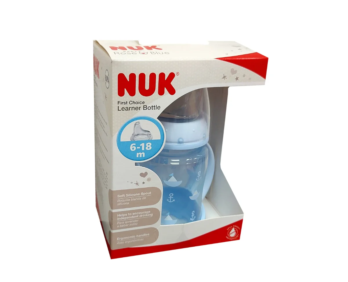 NUK قنينة تعلّم الشرب First Choice بمقبضين ومؤشّر حرارة 6-18 شهراً
