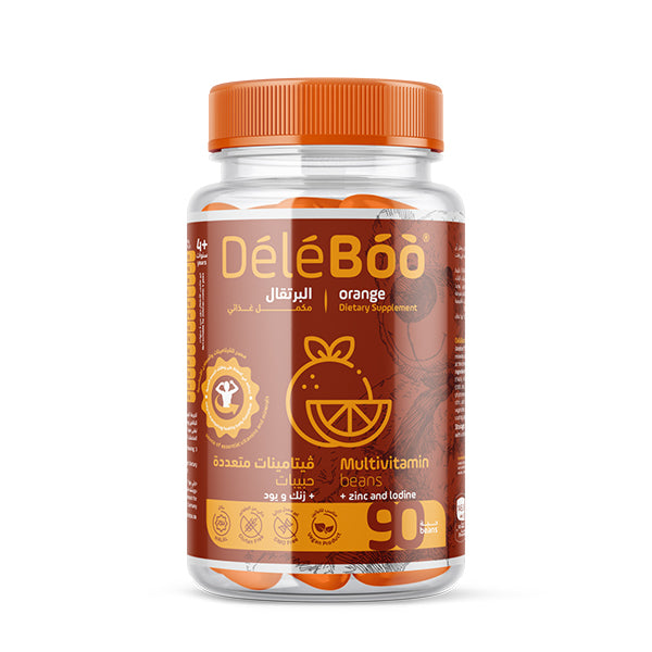 DELEBOO حبات مضغ ملتي فيتامين باليود والزنك بنكهة البرتقال 90 حبة