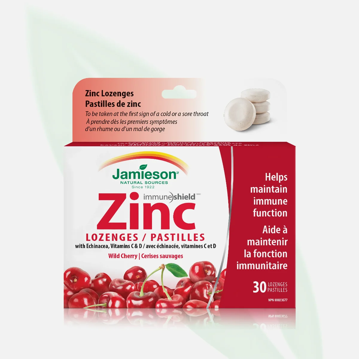 JAMIESON زنك بنكهة الكرز مع إشنيشيا وفيتامين C لتقوية المناعة 30 قرص