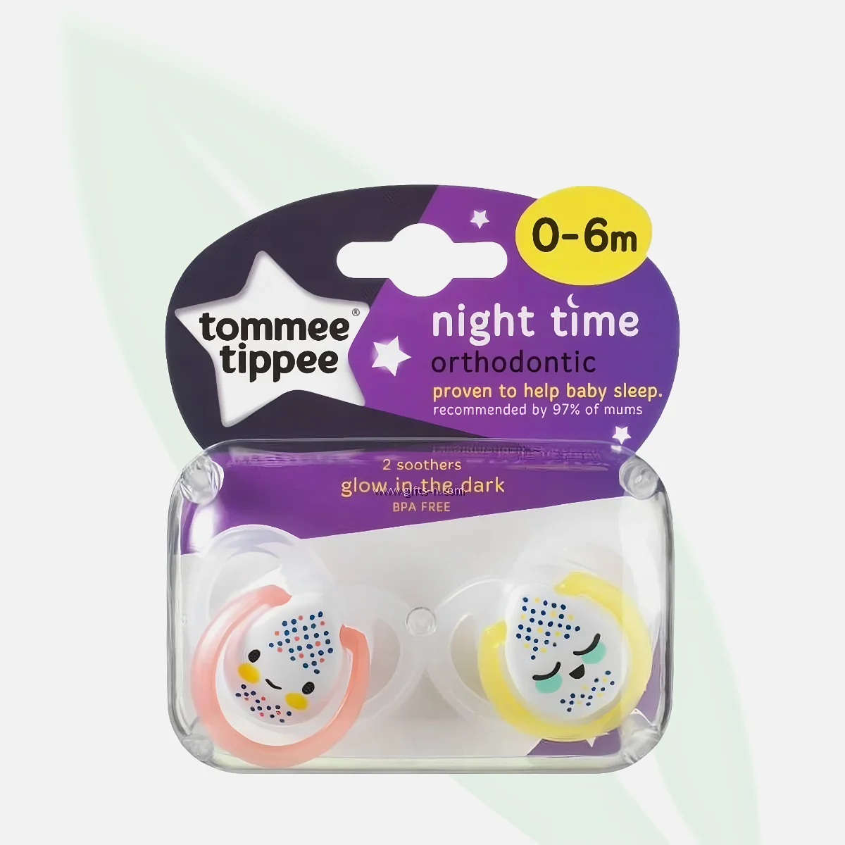TOMMEE TIPPEE Night Time Orthodontic Soother 0-6 Months 2-Pack TOMMEE TIPPEE Night Time Orthodontic Soother 0-6 Months 2-Pack