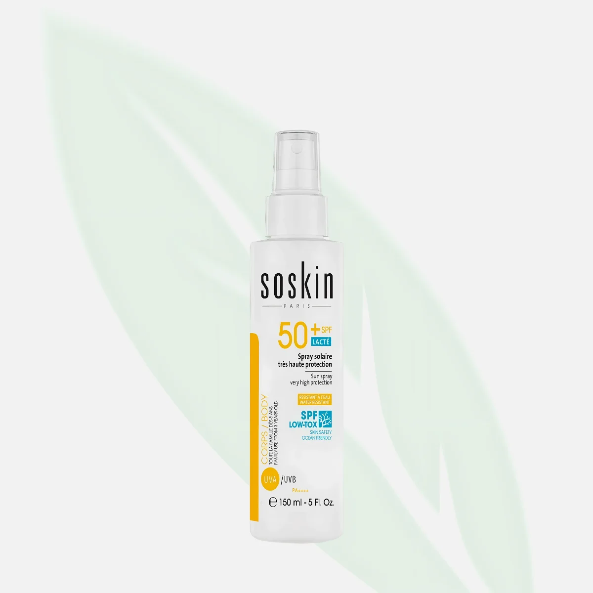 SOSKIN بخاخ واقٍ من الشمس للوجه والجسم حماية عالية SPF 50+ 150 مل