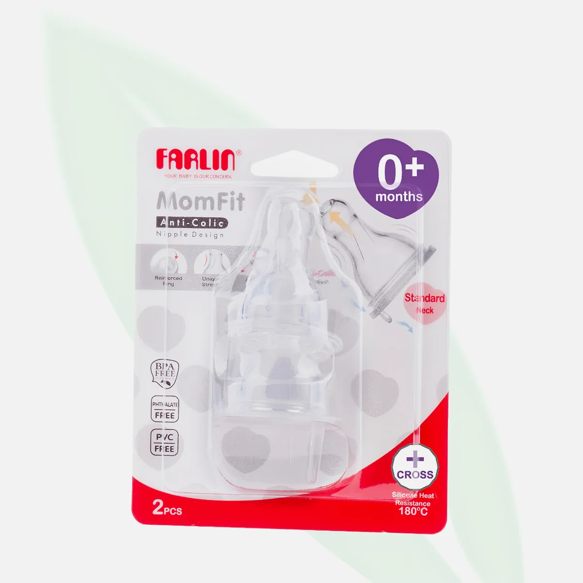 FARLIN MomFit Anti-Colic Silicone Nipple 0M+ 2 Pcs