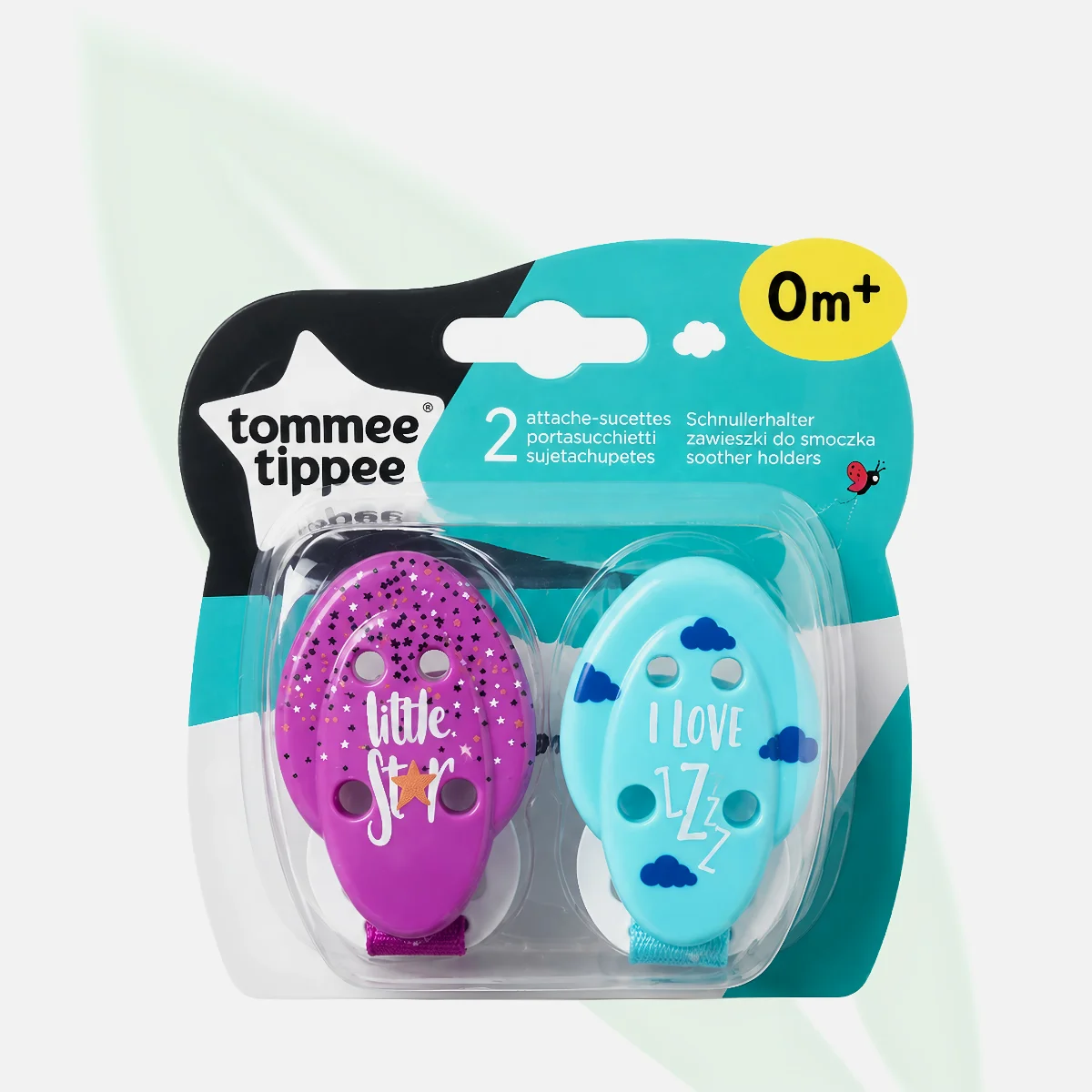 TOMMEE TIPPEE Clip-On Soother Holder 0m+ 2 Pack