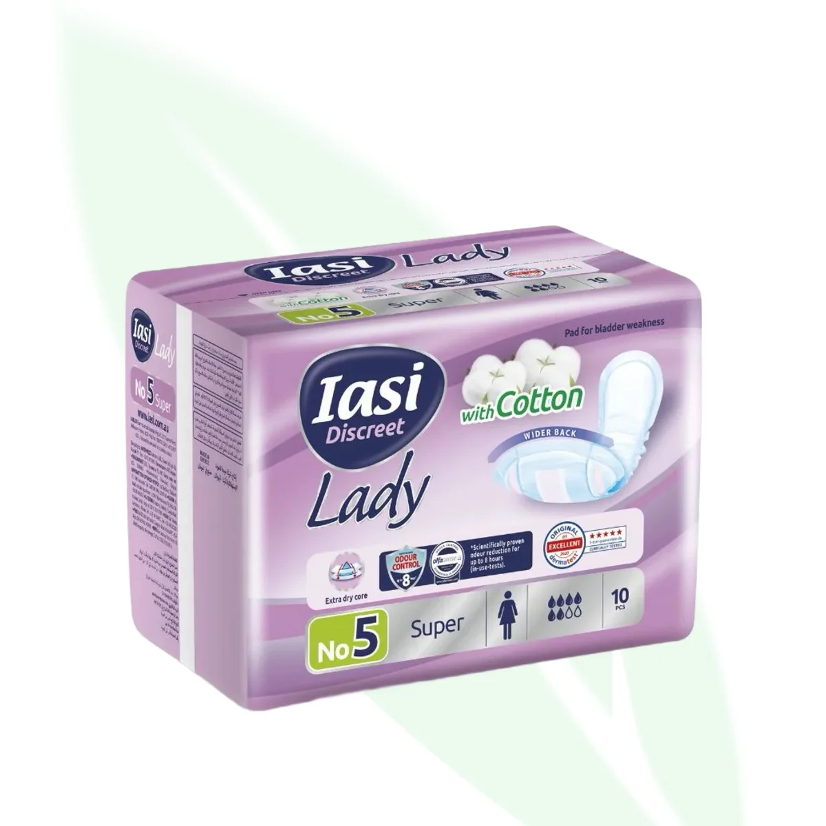 IASI ضمادات Discreet Lady بالقطن لسلس البول مقاس No6 عبوة 10 قطع