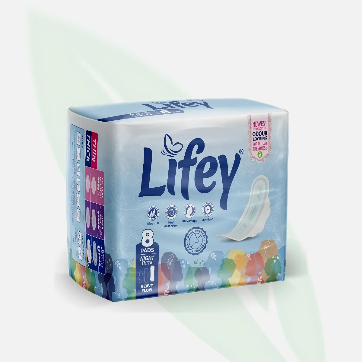 LIFEY Night Thin Organic Cotton Pads GOTS Certified 8 Count