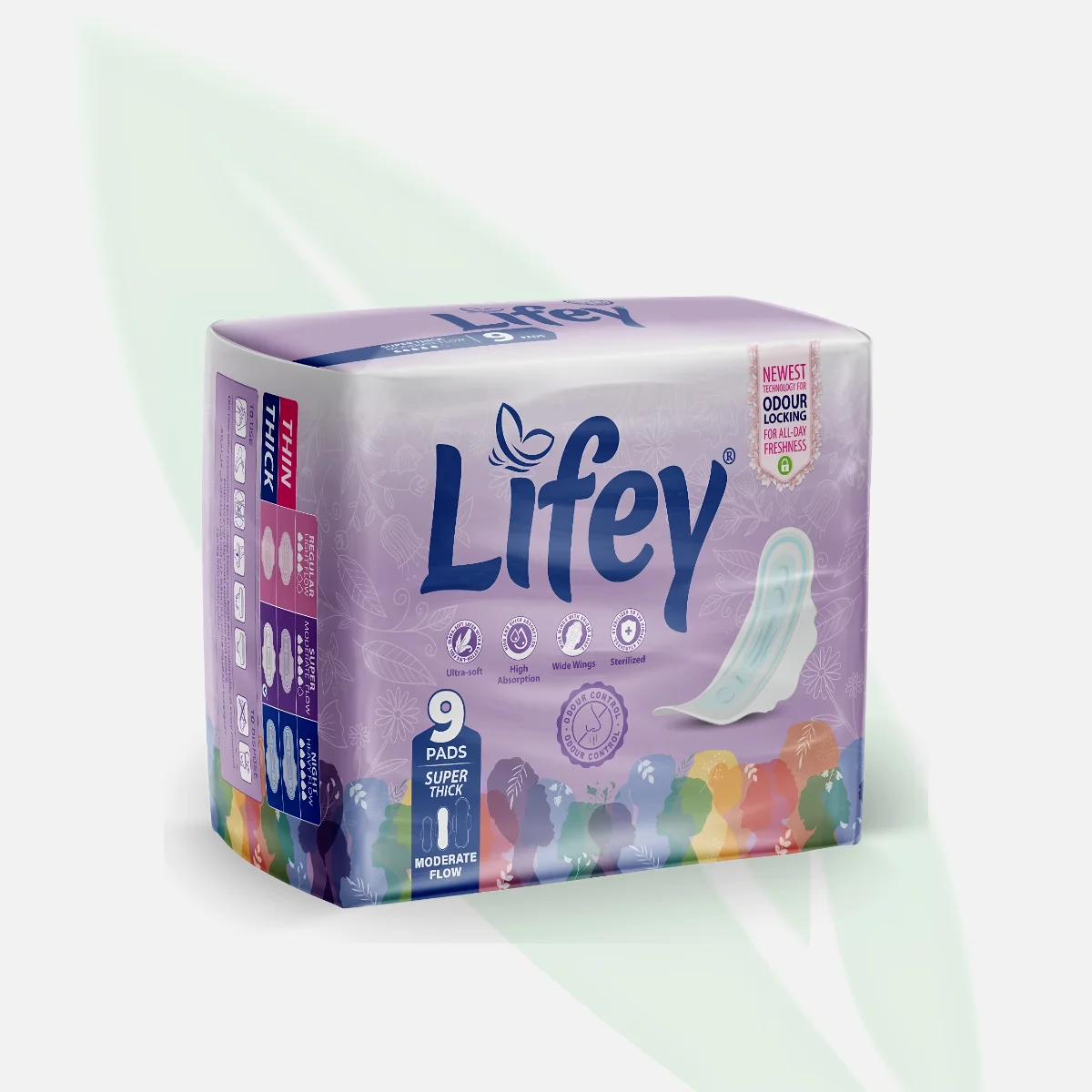 LIFEY Super Thick Pads 100% Natural Organic Cotton with Wings 9 Count