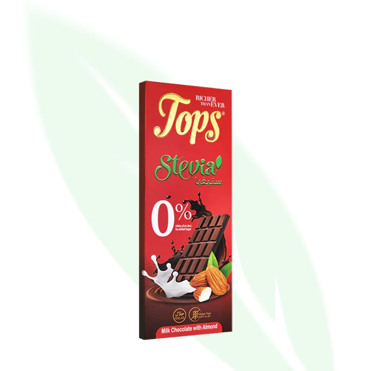 TOPS شوكولاتة حليب خالية من السكر باللوز وفيتامين د 60 جم