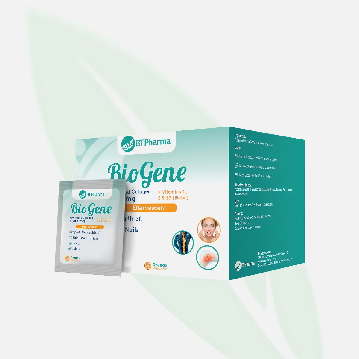 BT PHARMA BIOGENE كولاجين 10000 مغ مع فيتامين C والبيوتين – 24 ساشيه