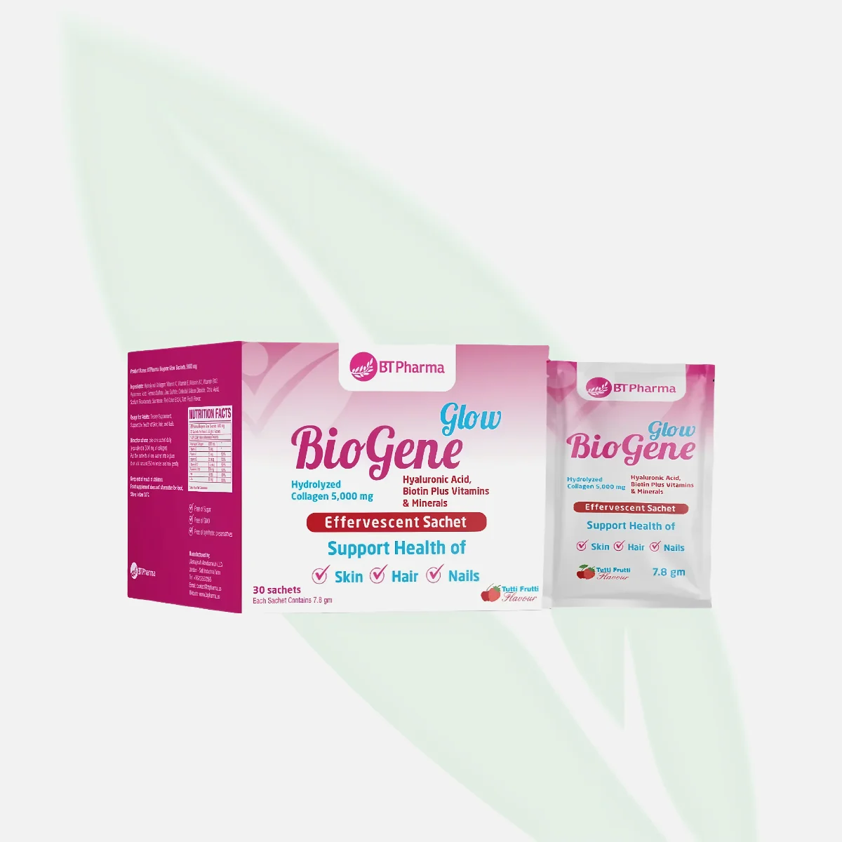 BIOGENE Glow كولاجين مُفعَّل 5000 مغ للبشرة والشعر والأظافر 30 ساشيه