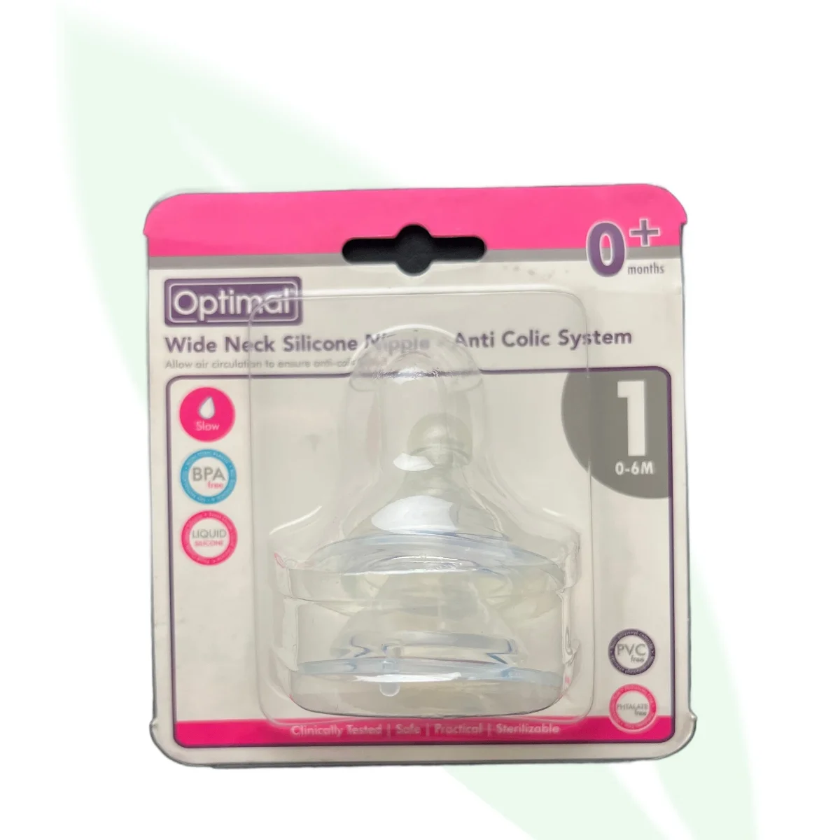 OPTIMAL Wide Neck Silicone Nipple Anti-Colic Slow Flow 0+ OPTIMAL Wide Neck Silicone Nipple Anti-Colic Slow Flow 0+
