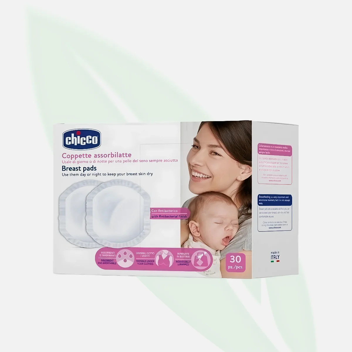 CHICCO وسادات الإرضاع المضادة للبكتيريا للأمهات المرضعات 30 قطعة
