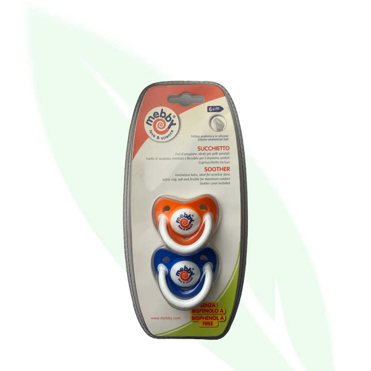 MEBBY Anatomical Silicone Soother 6M+ Orange & Blue