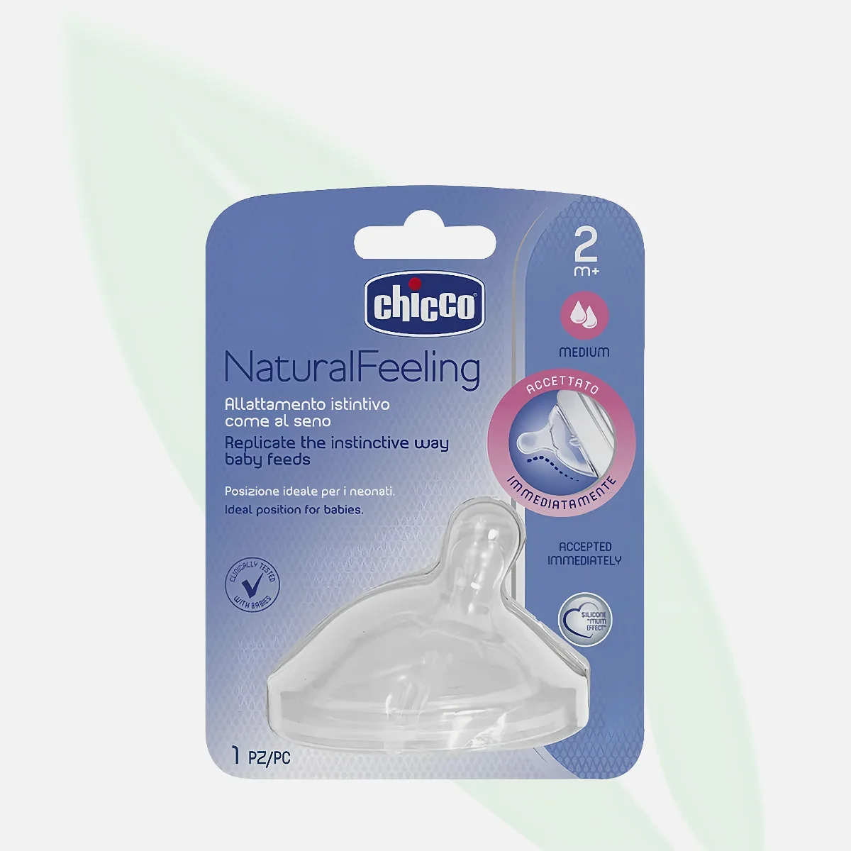 CHICCO Natural Feeling Silicone Teat Medium Flow 2m+