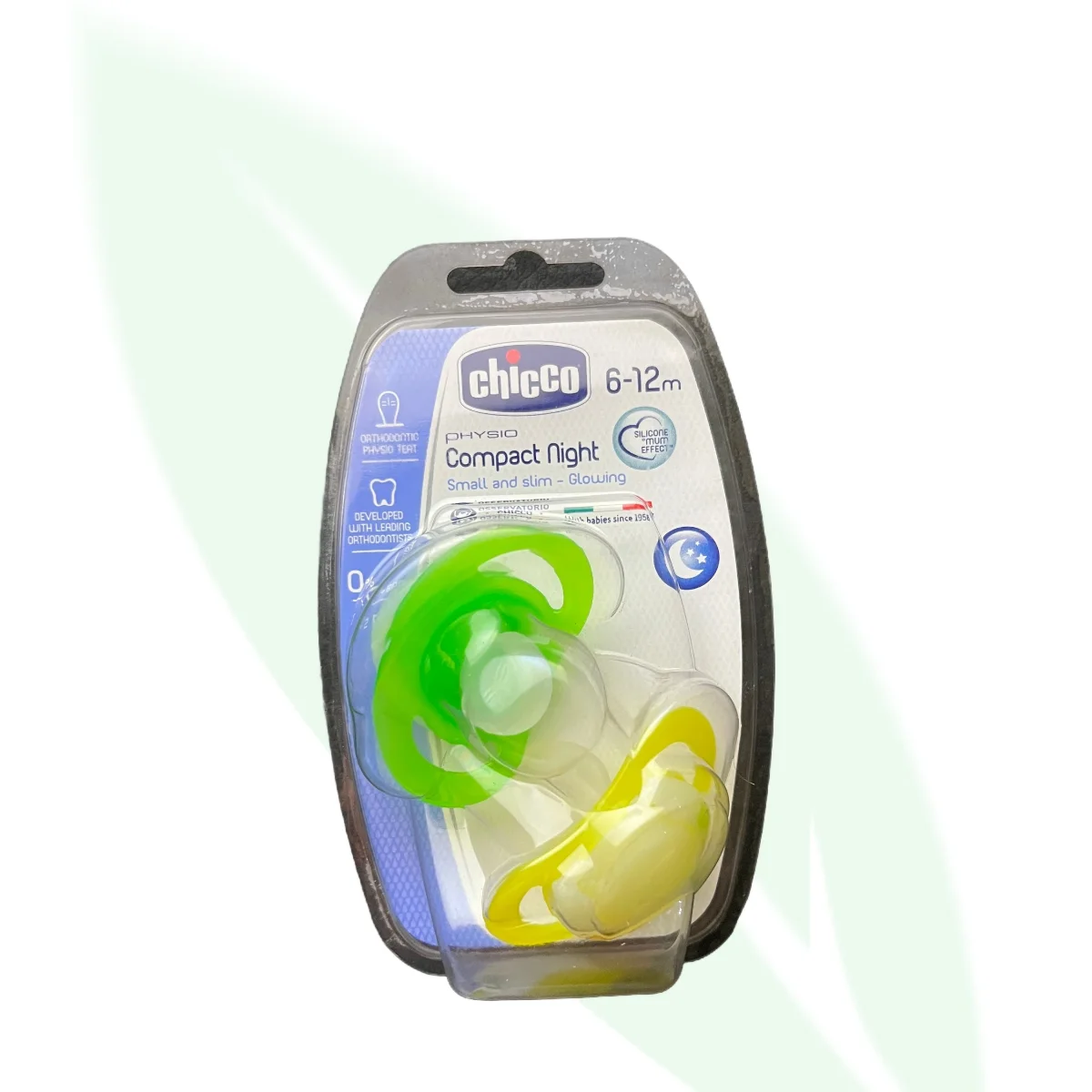 CHICCO Compact Night Orthodontic Silicone Pacifier 6-12M 2pcs