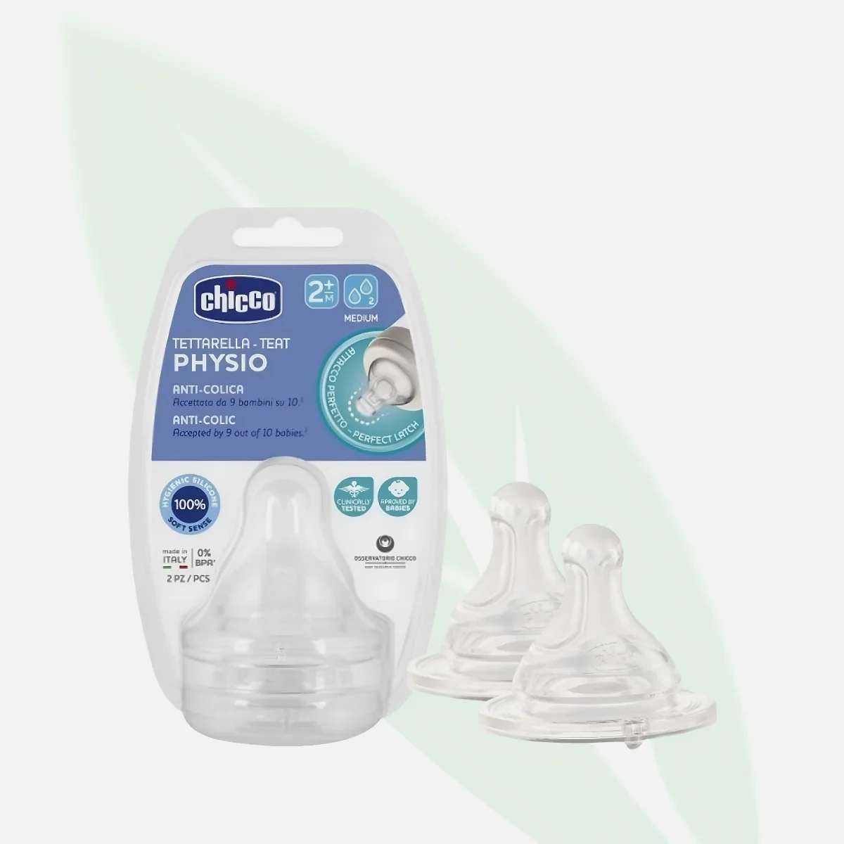 CHICCO Perfect 5 Anti-Colic Silicone Teat Medium Flow 2m+ 2 Pack