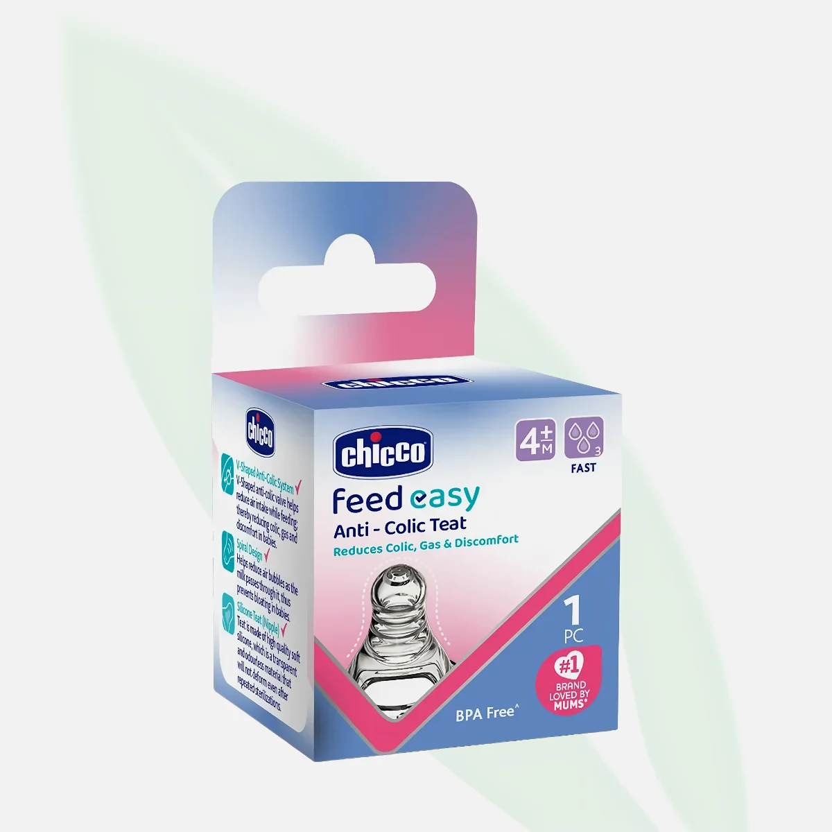 CHICCO Perfect 5 Silicone Teat Fast Flow 4m+ 2 Pack