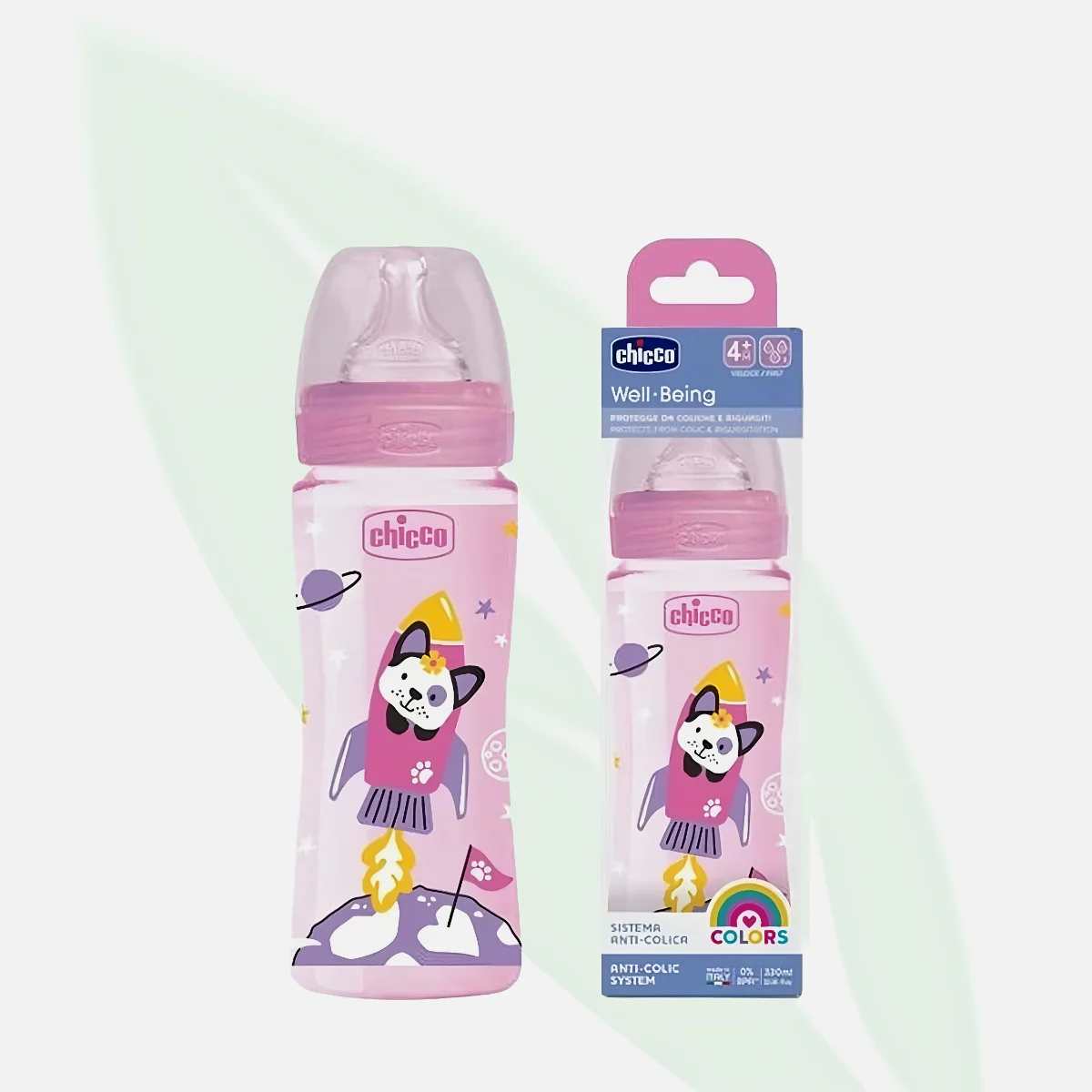 CHICCO Well-Being Girl Feeding Bottle Fast Flow 4m+ 330ml