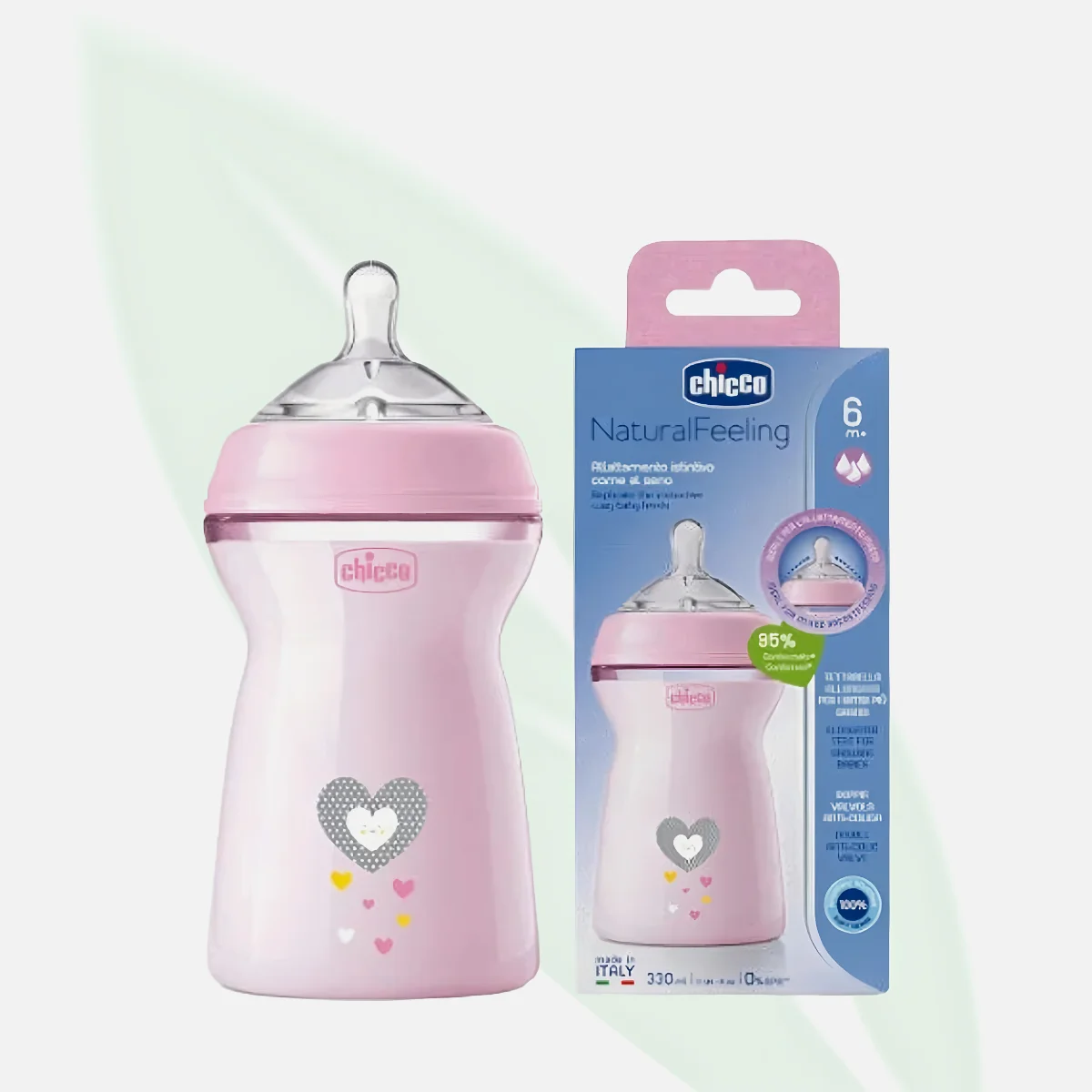CHICCO Natural Feeling Fast Flow Feeding Bottle Pink 6m+ 330ml CHICCO Natural Feeling Fast Flow Feeding Bottle Pink 6m+ 330ml