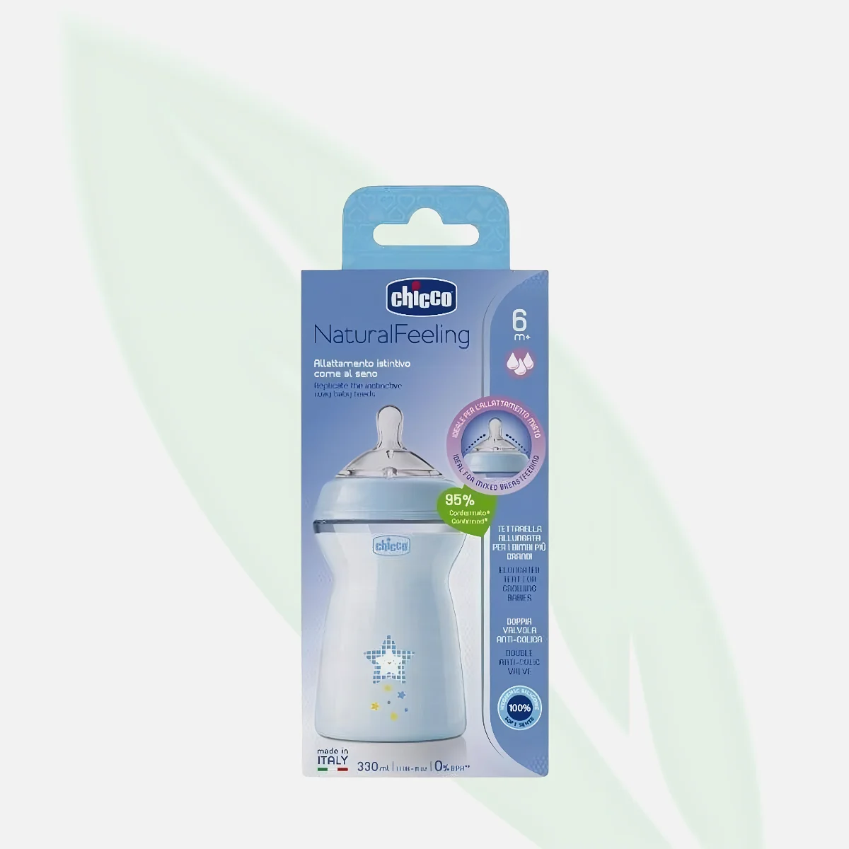 CHICCO Feeding Bottle Anti-Colic Fast Flow Boy 6m+ 330ml CHICCO Feeding Bottle Anti-Colic Fast Flow Boy 6m+ 330ml