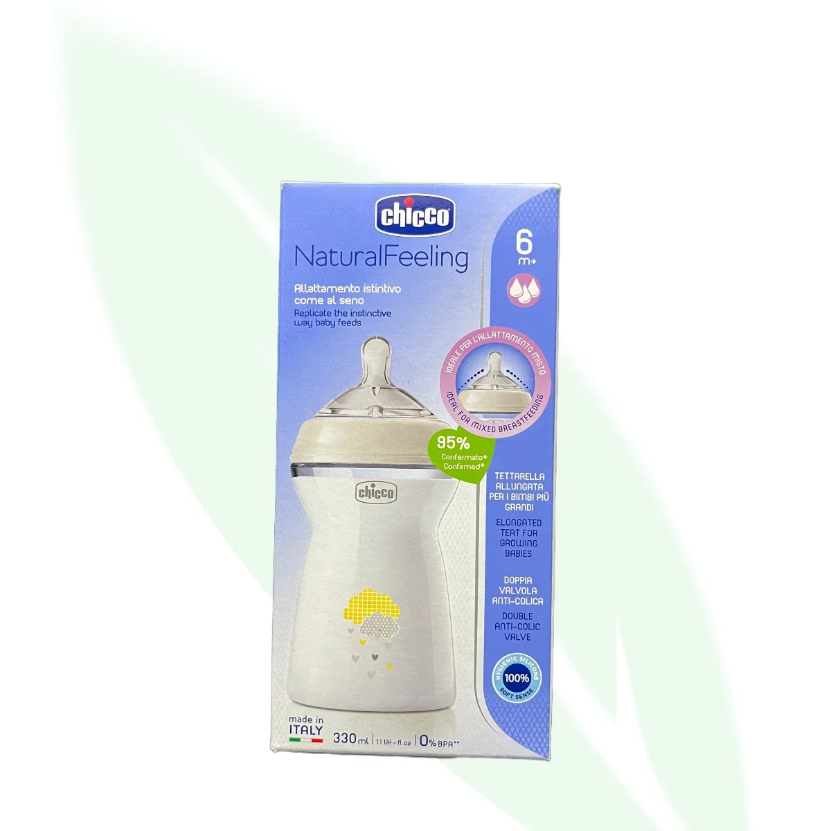CHICCO Natural Feeling Anti-Colic Feeding Bottle 6m+ 330ml CHICCO Natural Feeling Anti-Colic Feeding Bottle 6m+ 330ml
