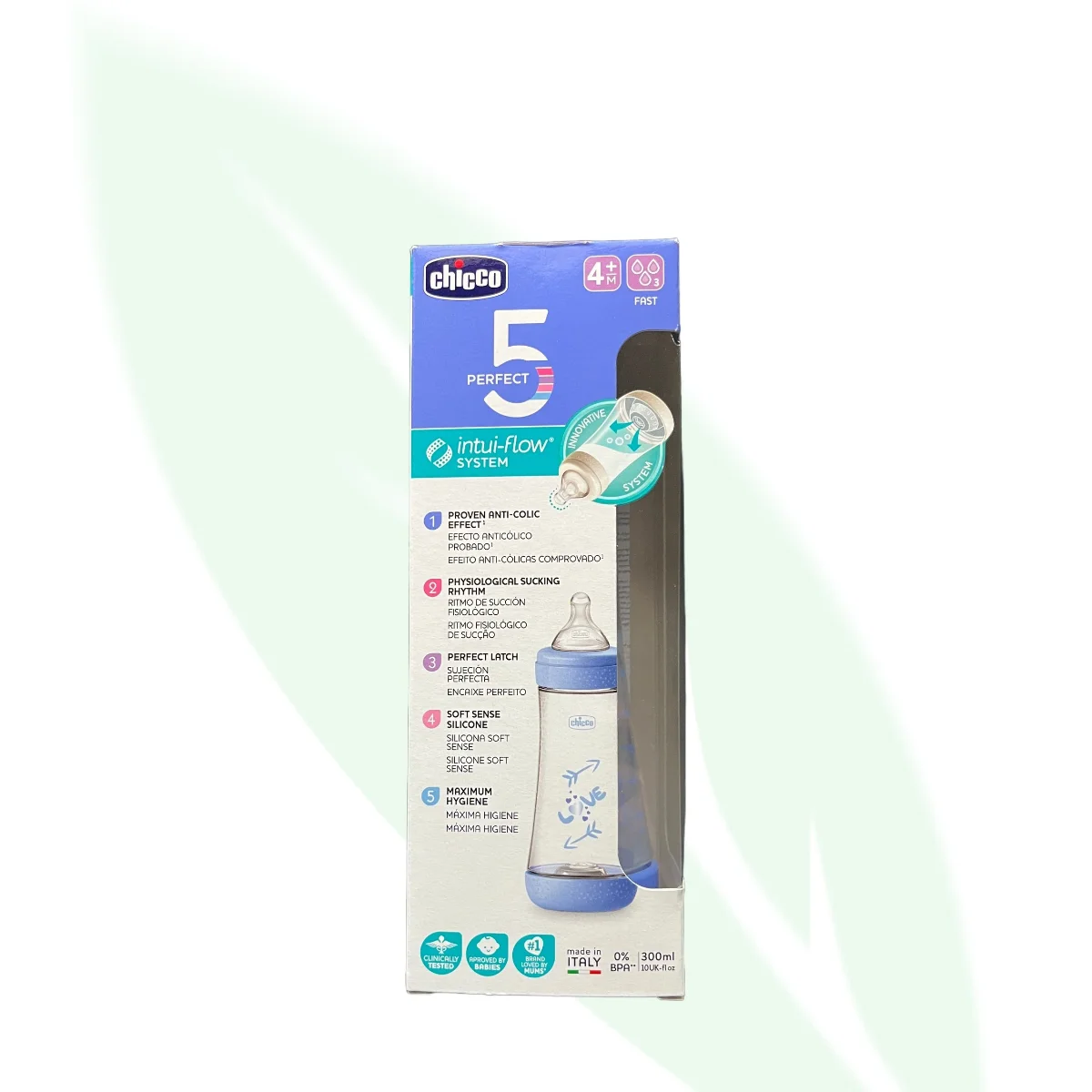 CHICCO Perfect5 Feeding Bottle Fast Silicone 4M+ 300ml CHICCO Perfect5 Feeding Bottle Fast Silicone 4M+ 300ml