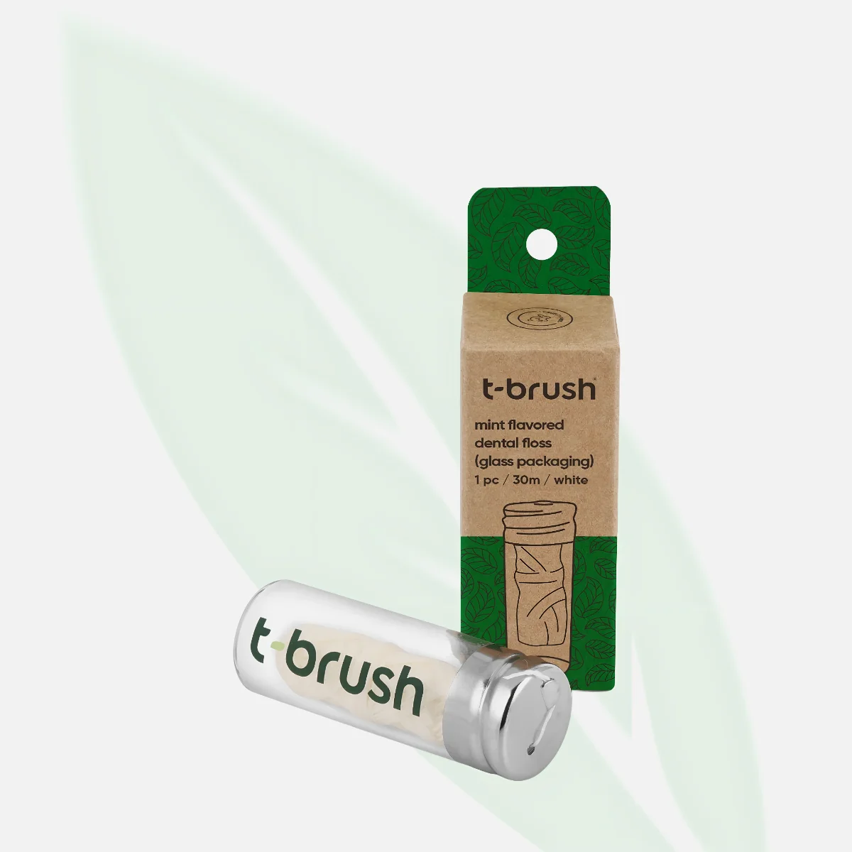 T-BRUSH Activated Charcoal Dental Floss Glass Packaging 30m
