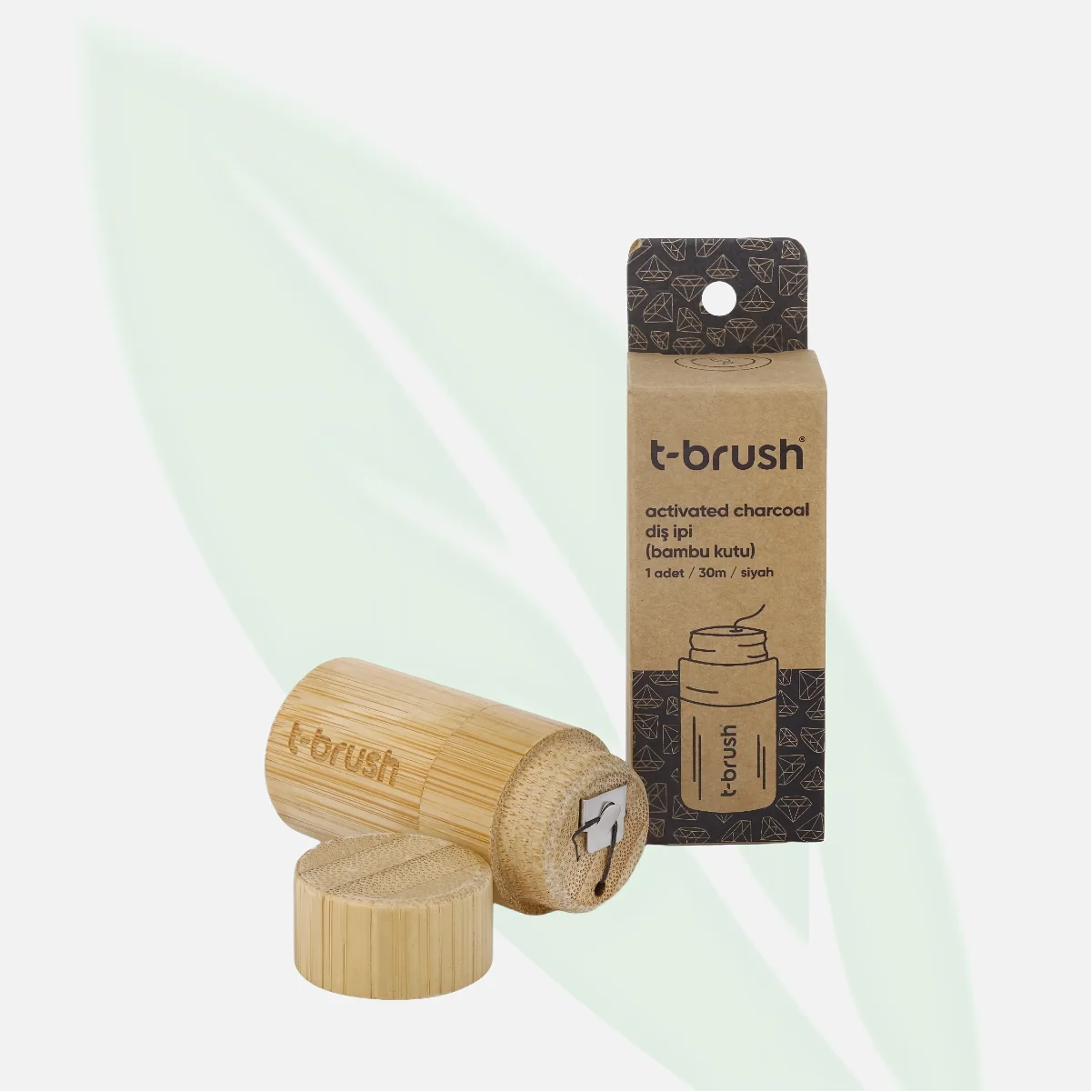 T-BRUSH Activated Charcoal Dental Floss Bamboo Box 30m