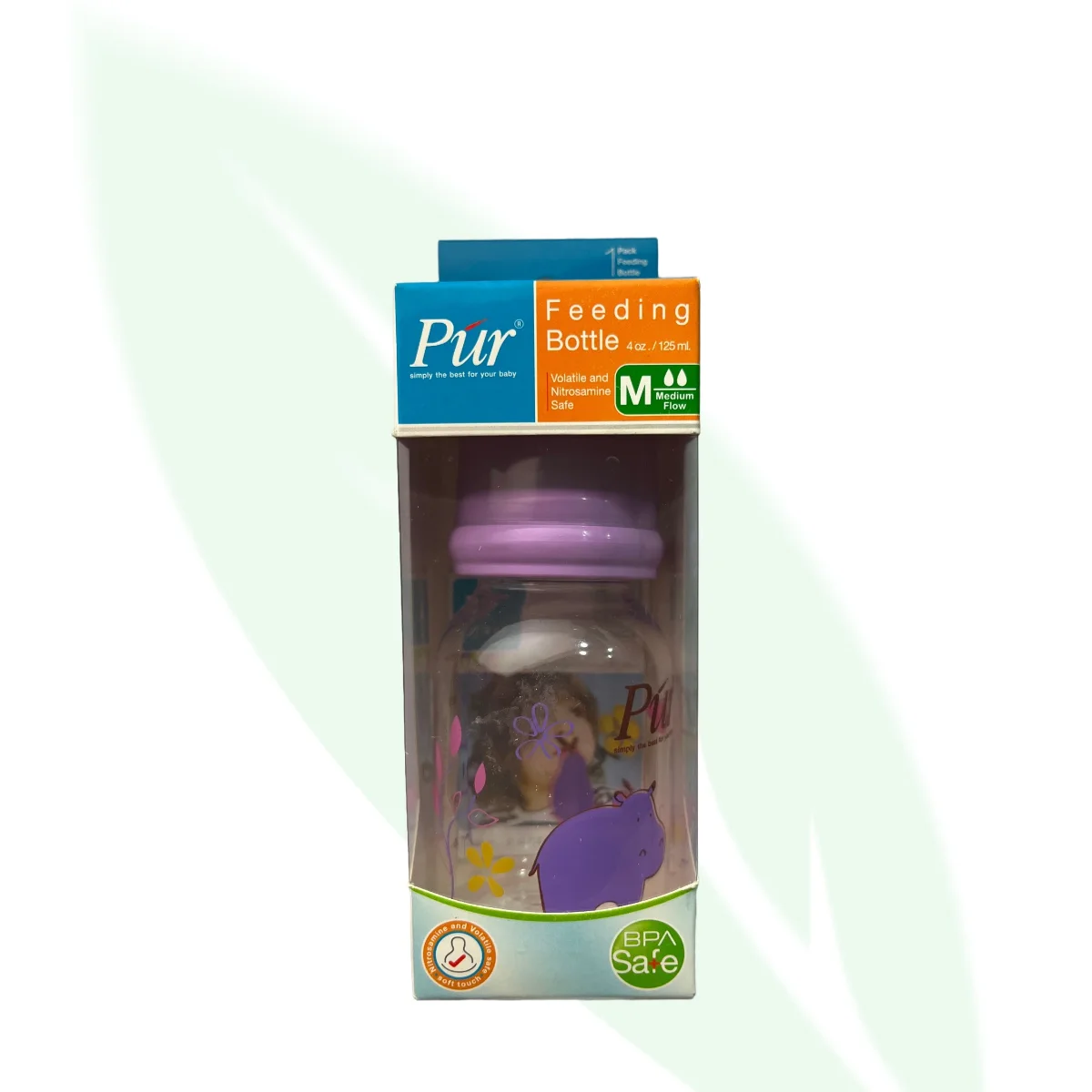 PUR Comfort Feeder Slim Neck Feeding Bottle Medium Flow 125ml Purple PUR Comfort Feeder Slim Neck Feeding Bottle Medium Flow 125ml Purple