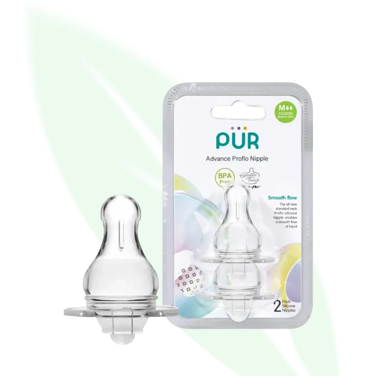 PUR Advance ProFlo Silicone Nipple Slim Neck Anti-Colic 2pc Medium 3m+ PUR Advance ProFlo Silicone Nipple Slim Neck Anti-Colic 2pc Medium 3m+