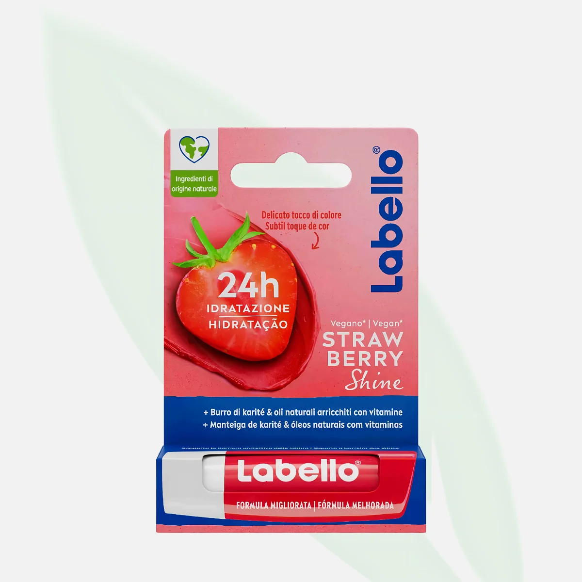 LABELLO بلسم الشفاه بالفراولة بلمعان أحمر ناعم وترطيب 24 ساعة 4.8 غ