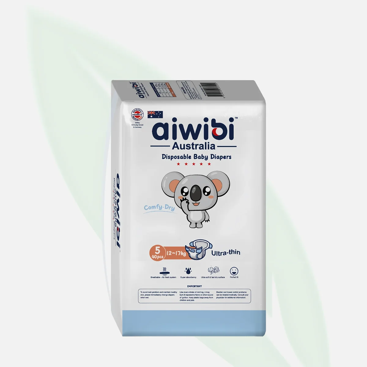 AIWIBI Baby Diapers Size 5 XL 12-17 kg (40 pcs)